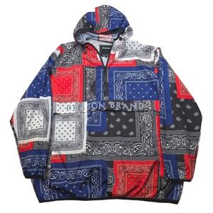 REASON BRAND Anorak Jacket Mens 3XL Multicolored Bandana Print Hood‎ Windbreaker